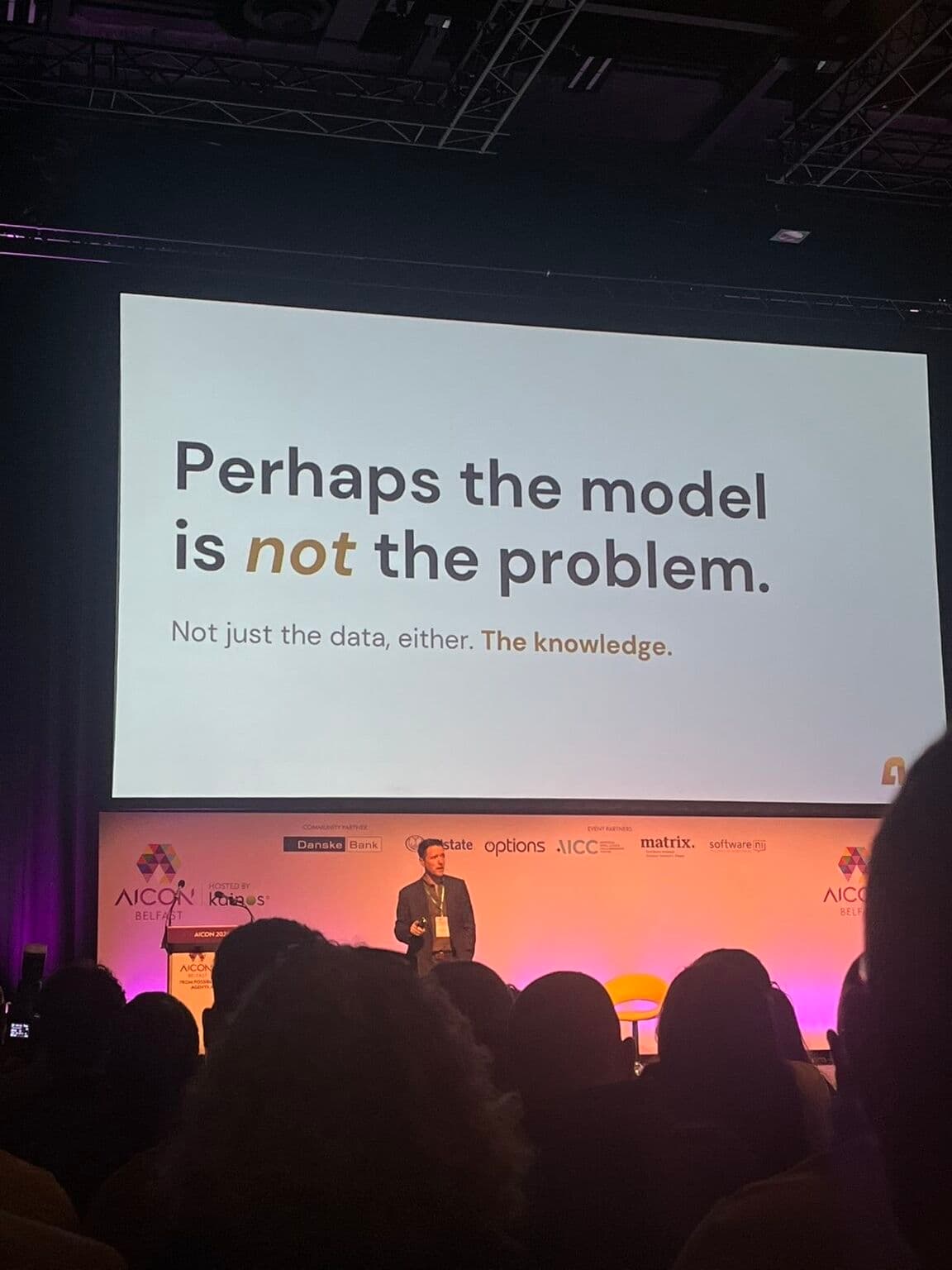 Ger Perdisatt speaking to an audience at AICON 2026 in Belfast